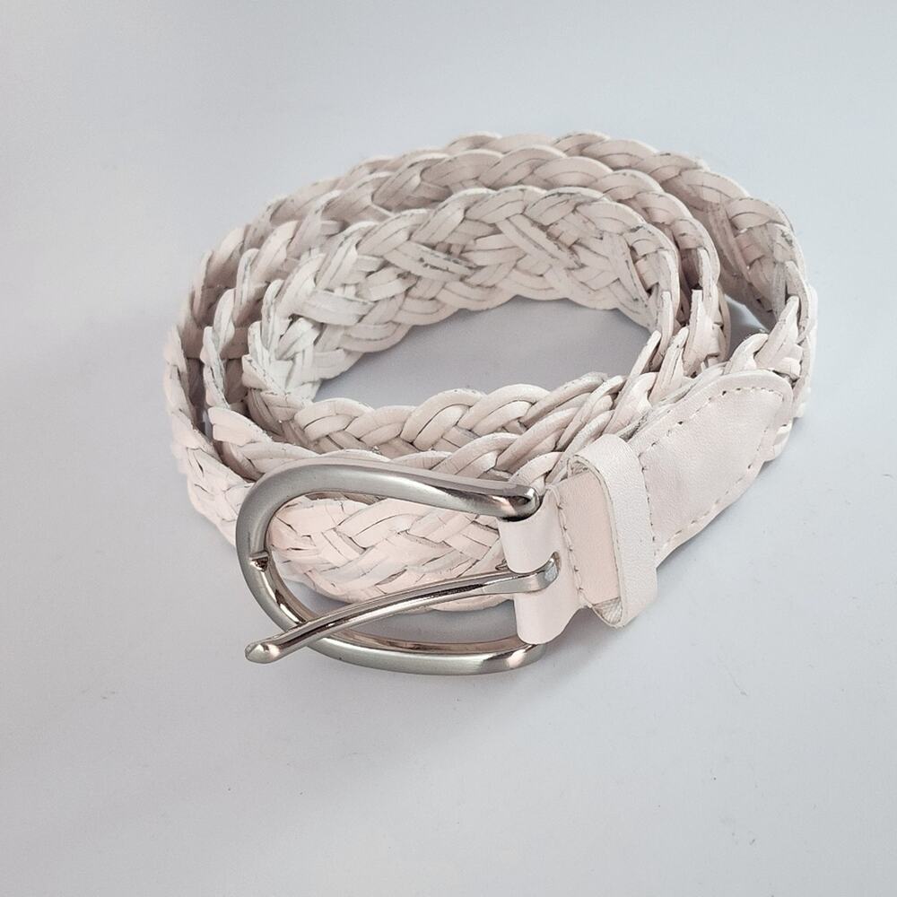 Vintage 80's White Leather Braided Belt Size Medium